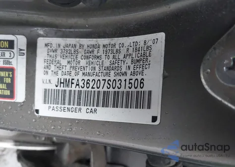 2007 Honda Civic Hybrid z USA, uszkodzony, nr VIN JHMFA36207S031506